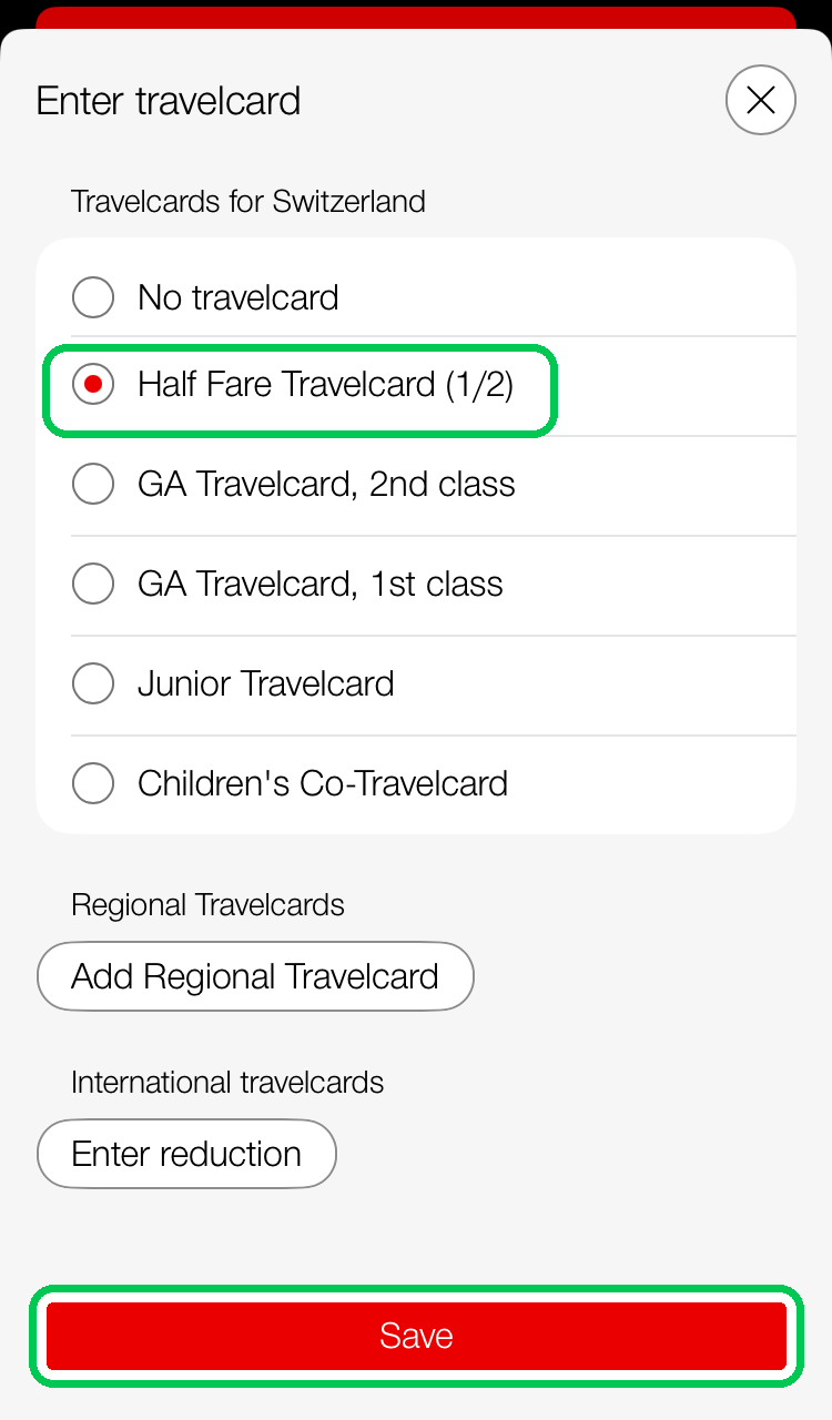 Half Fare Travelcard (1/2) を選んでSave