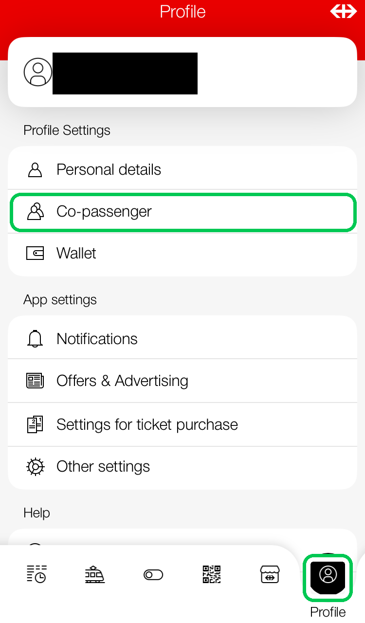 ログイン後のProfile。Co-passengerを開く