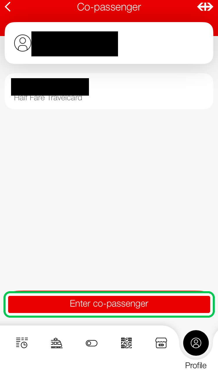 Co-passenger一覧（同乗者をHalf Fare付きで登録済み）