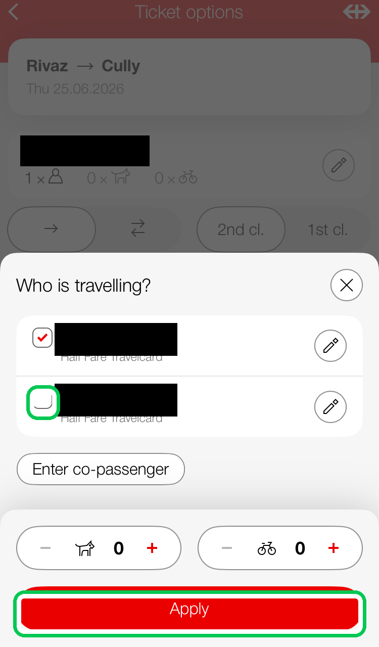Who is travelling? で同乗者にもチェック