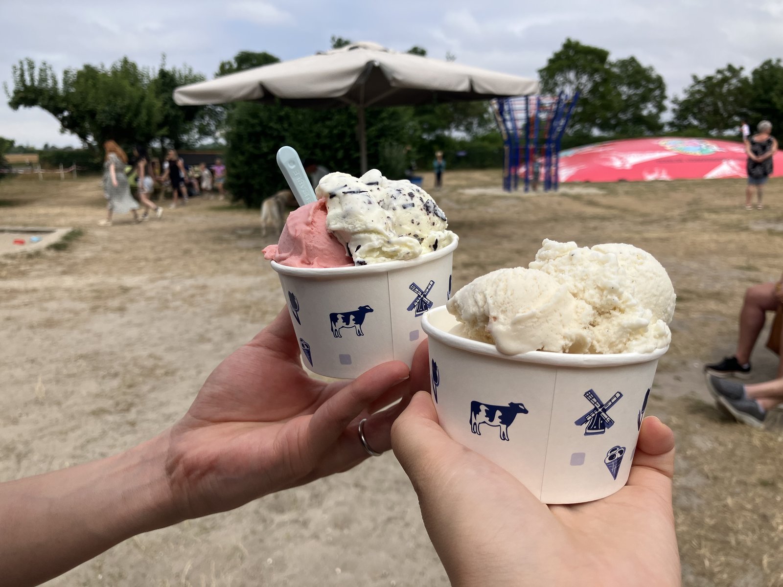 IJsboerderij Laboraの紙カップに入ったジェラート2つ